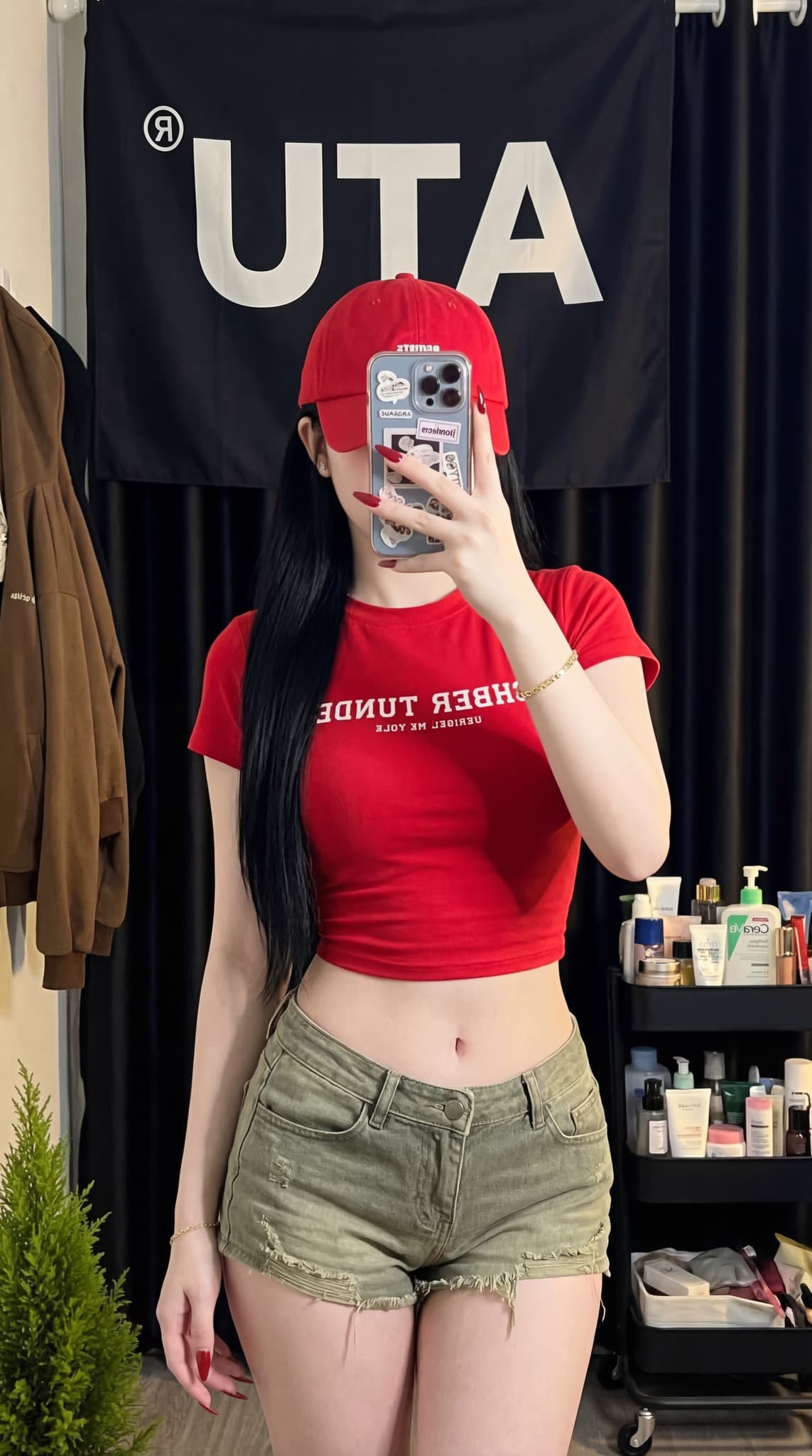 AI Prompt: Korean Doll Bathroom Mirror Selfie with Consistent Face