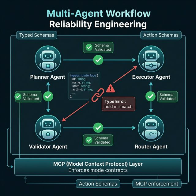 Multi-agent workflow reliability — Typed Schemas, Action Schemas, MCP enforcement layer diagram