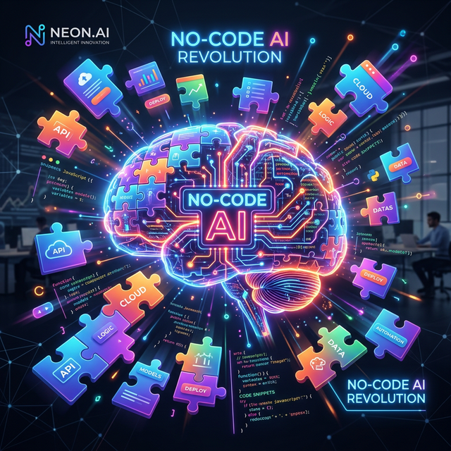 A drag-and-drop workflow diagram connecting AI blocks on a clean, bright interface.