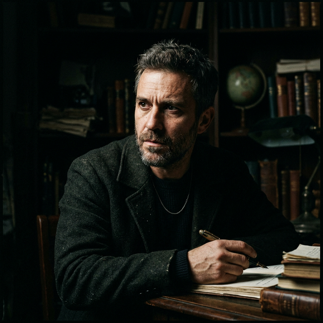 Rembrandt Lighting — dramatic 45° key with small triangle of light on shadow side of face, classic chiaroscuro