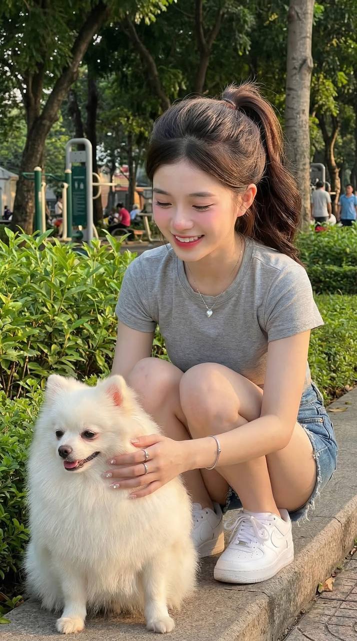 Pose 6 – Playing with the dog