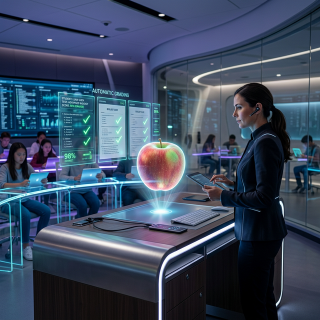 Teacher standing in front of a whiteboard with a lesson projected on a digital screen.